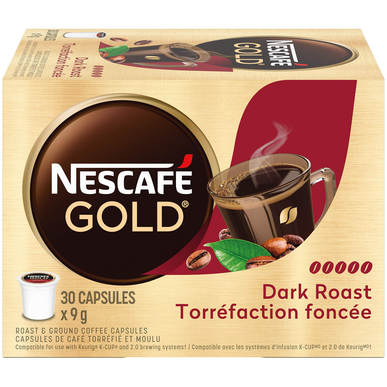 NESCAFE Gold Dark Roast Capsules, K-Cup Compatible Pods, 30 Count, {Imported from Canada}