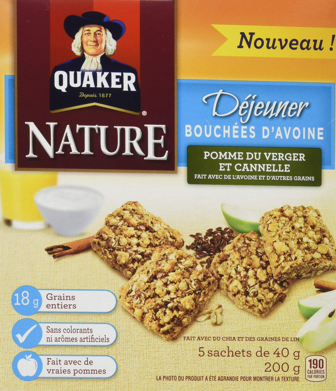 Quaker Breakfast Oat Bites, 5 x 40g Pouches, Orchard Apple & Cinnamon, 200g/7.1oz Box, {Imported from Canada}
