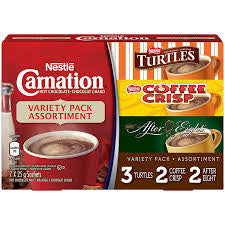 Nestle Carnation Hot Chocolate Variety Pack Turtles, Coffee Crisp, After Eight, 7-count Box, 28g Envelopes