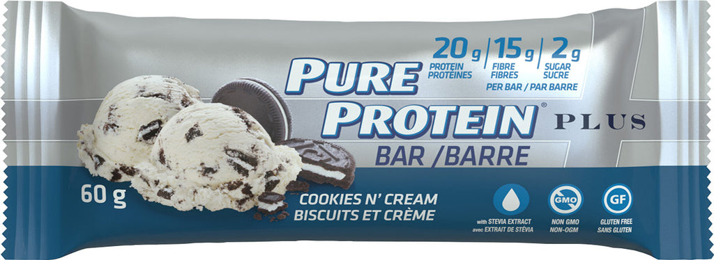 Pure Protein Plus Fibre Bars, Gluten Free, Cookies n' Cream, 60g, 4ct,{Imported from Canada}