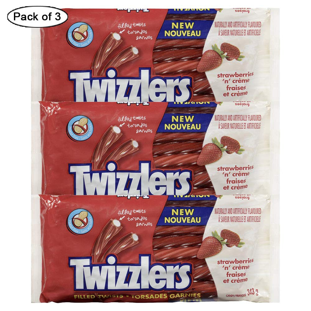 TWIZZLERS Licorice Candy, Strawberries N' Creme, 343g/12oz (3 pack) (Imported from Canada)