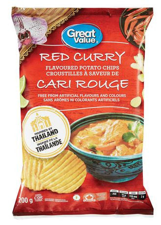 Great Value Red Curry Flavoured Potato Chips, 200g/7oz., Bag, (Imported from Canada)