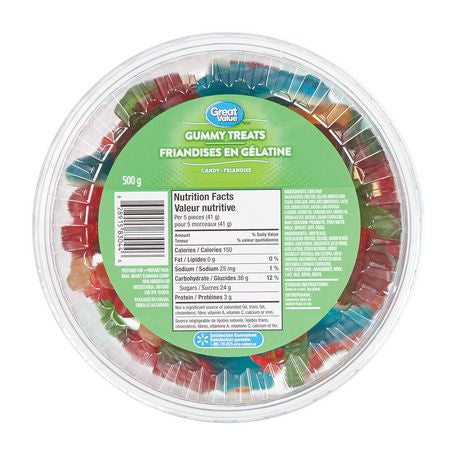 Great Value, Tub of Gummy Treats, 500g/1.1lbs, (Imported from Canada)