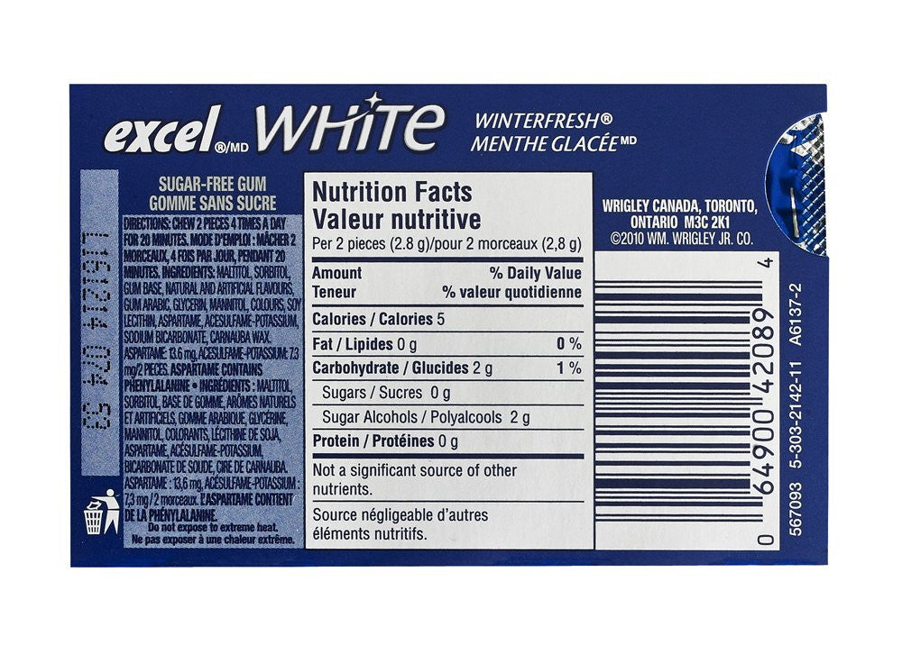 Excel White Sugar-Free Gum, Winterfresh, 12 Count {Imported from Canada}