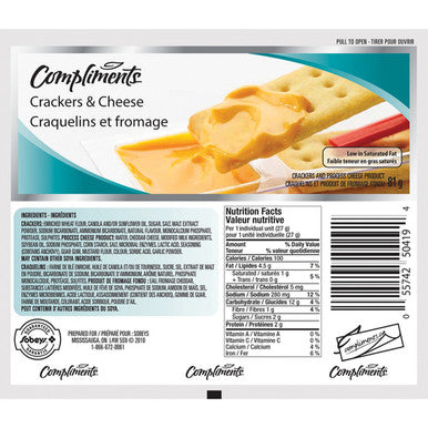 Compliments Crackers & Cheese, 3 x 27g/1 oz., Packages, {Imported from Canada}
