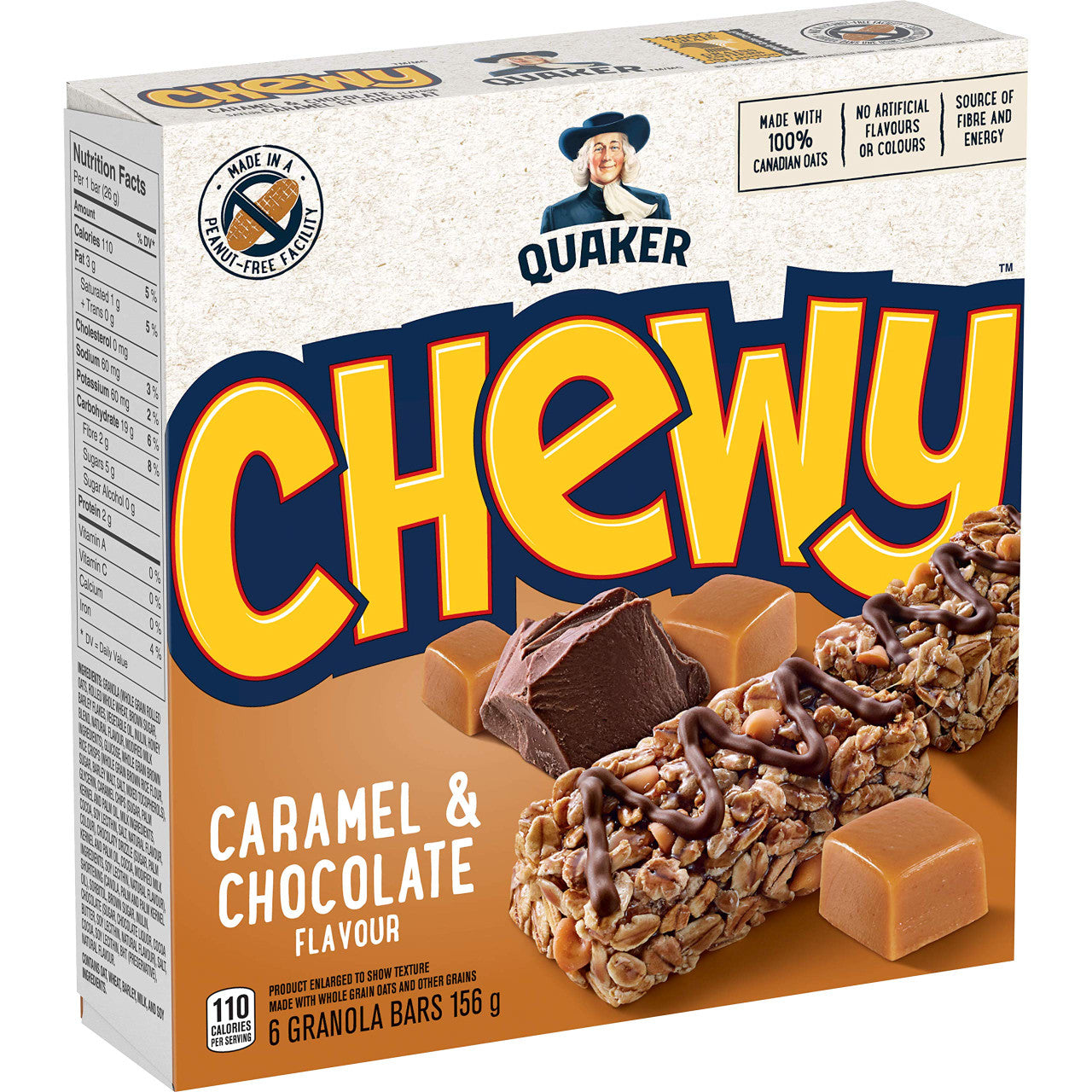 Quaker Chewy Caramel & Chocolate, 6 Bar Pack (Pack of 12) {Imported from Canada}