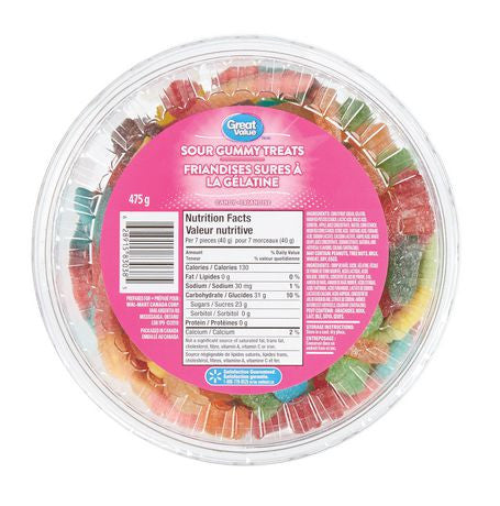 Great Value, 475g/1.04lbs, Tub of Sour Gummy Treats, {Imported from Canada}