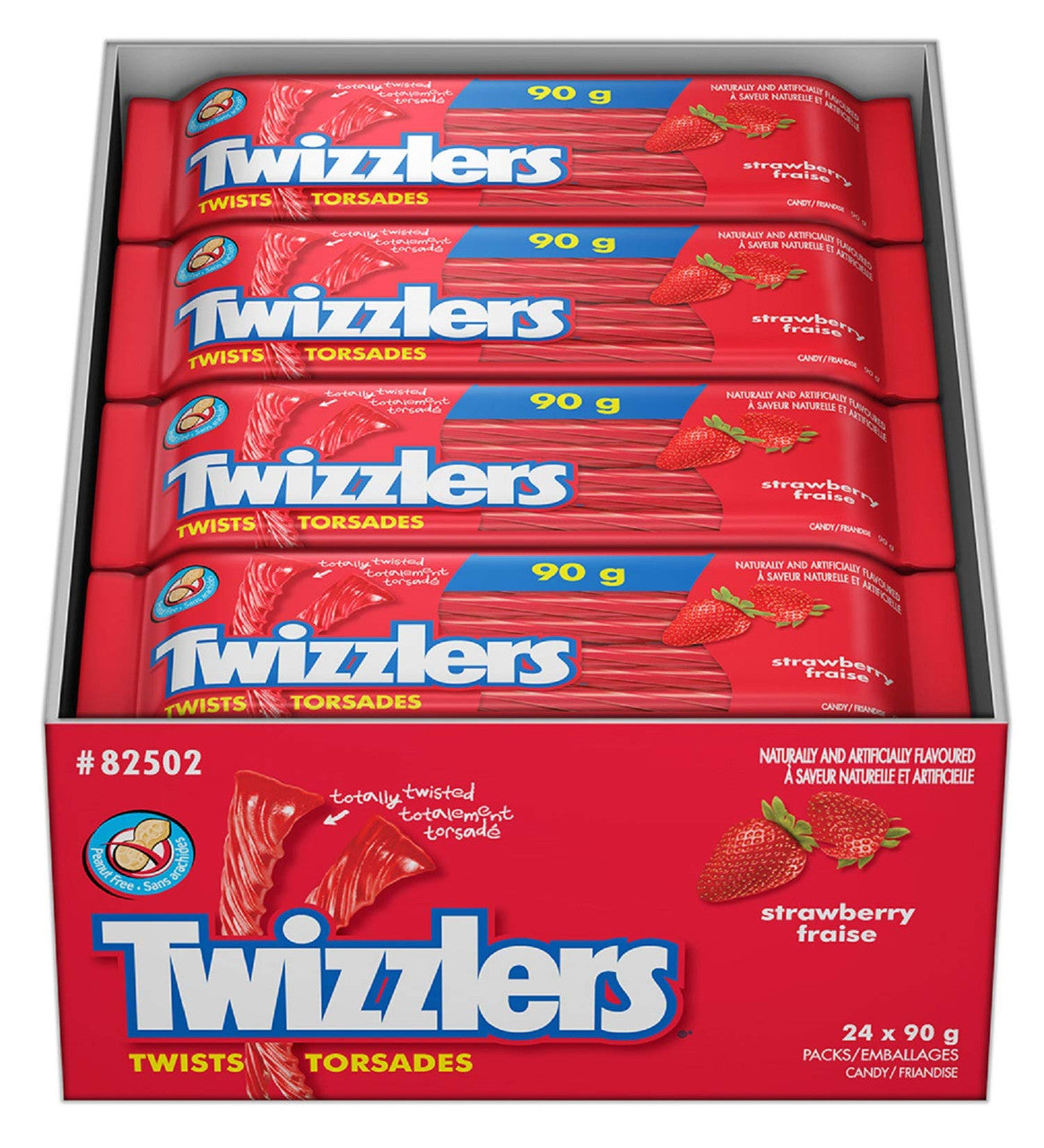 TWIZZLERS Licorice Candy, Strawberry Twizzelators, 24ct/90g bags, (Imported from Canada)