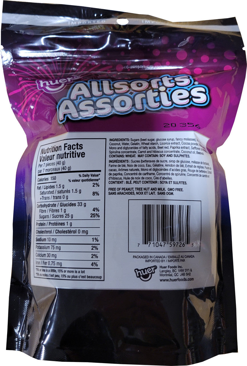 Huer Licorice Allsorts, Peanut Free,  Candy, 350g/12.3 oz., Bag, {Imported from Canada}