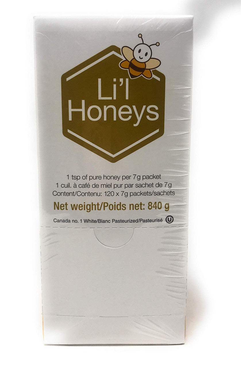 Beemaid Honey Packets (120 X 7g - 100% Canadian Honey - Li'l Honeys Packages) 840g Box {Imported from Canada}