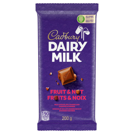 Cadbury Dairy Milk Fruit & Nut Candy Bar, 200g/7oz. (Imported from Canada)