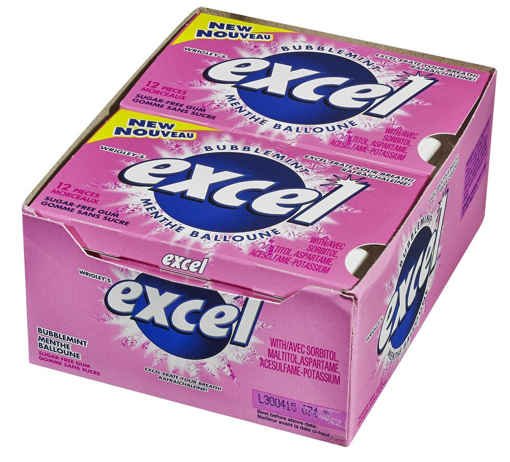 Excel Sugar-Free Gum, Bubblemint, 12-Count, (Imported from Canada)