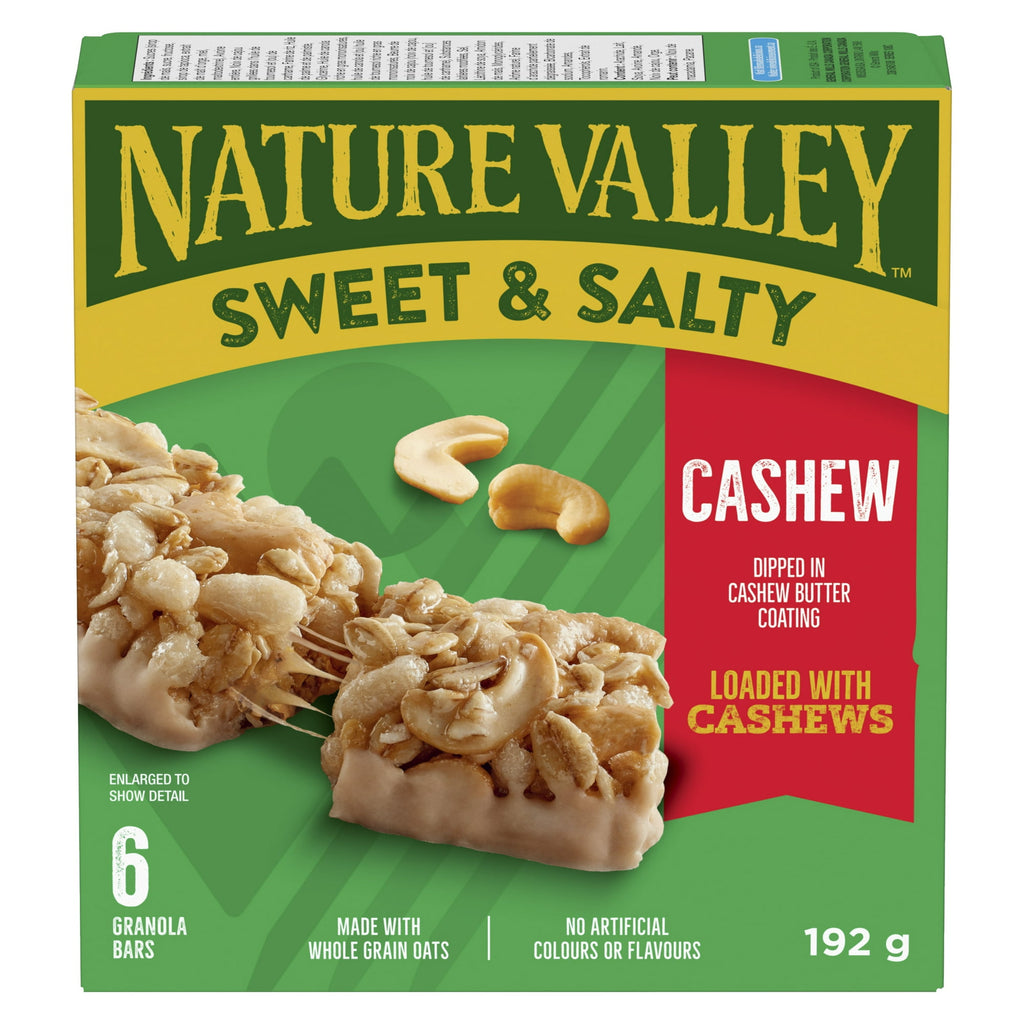 Nature Valley Sweet & Salty Cashew granola bar box 192g on a white background
