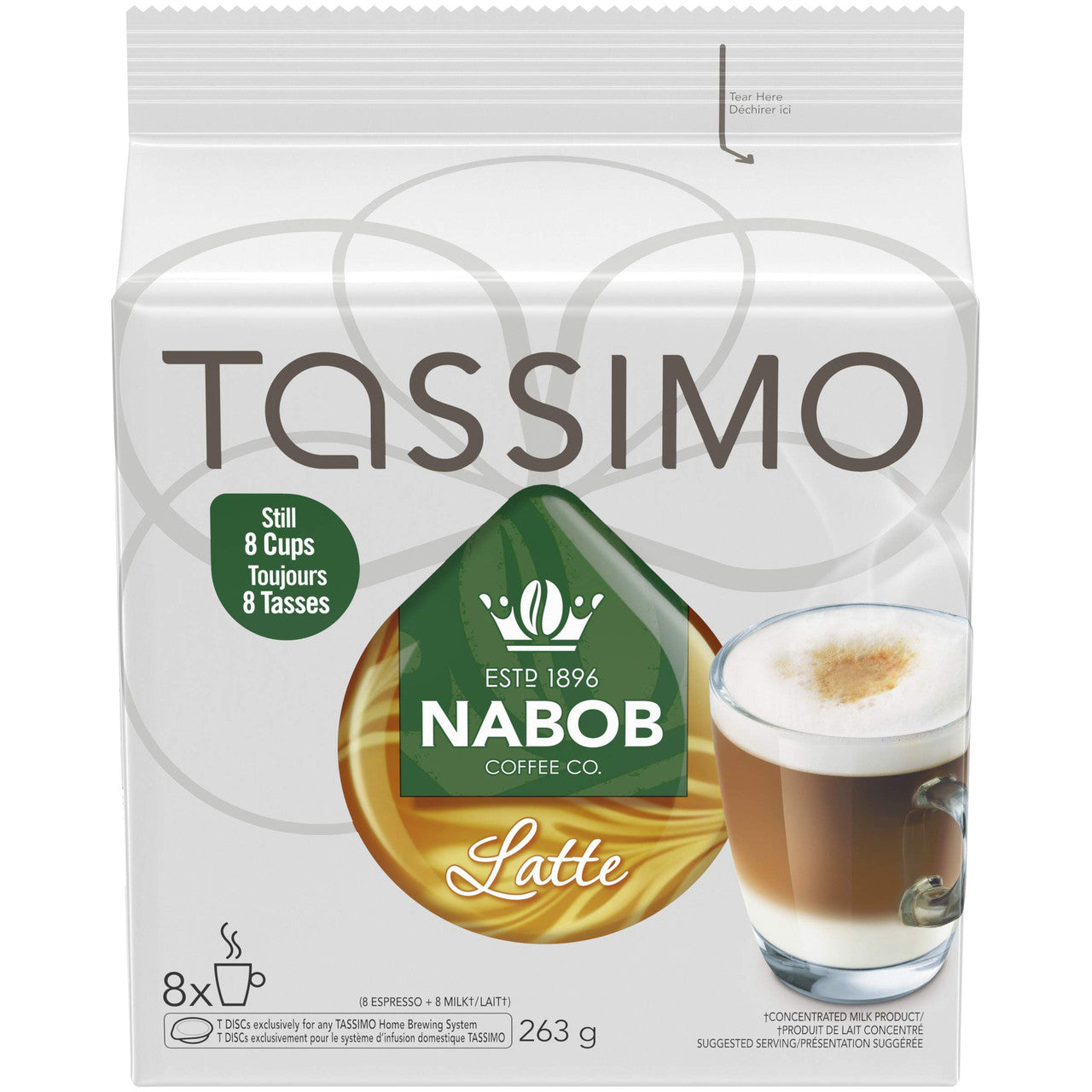 NABOB Tassimo Latte Coffee, 263g/9.3 oz., {Imported from Canada}