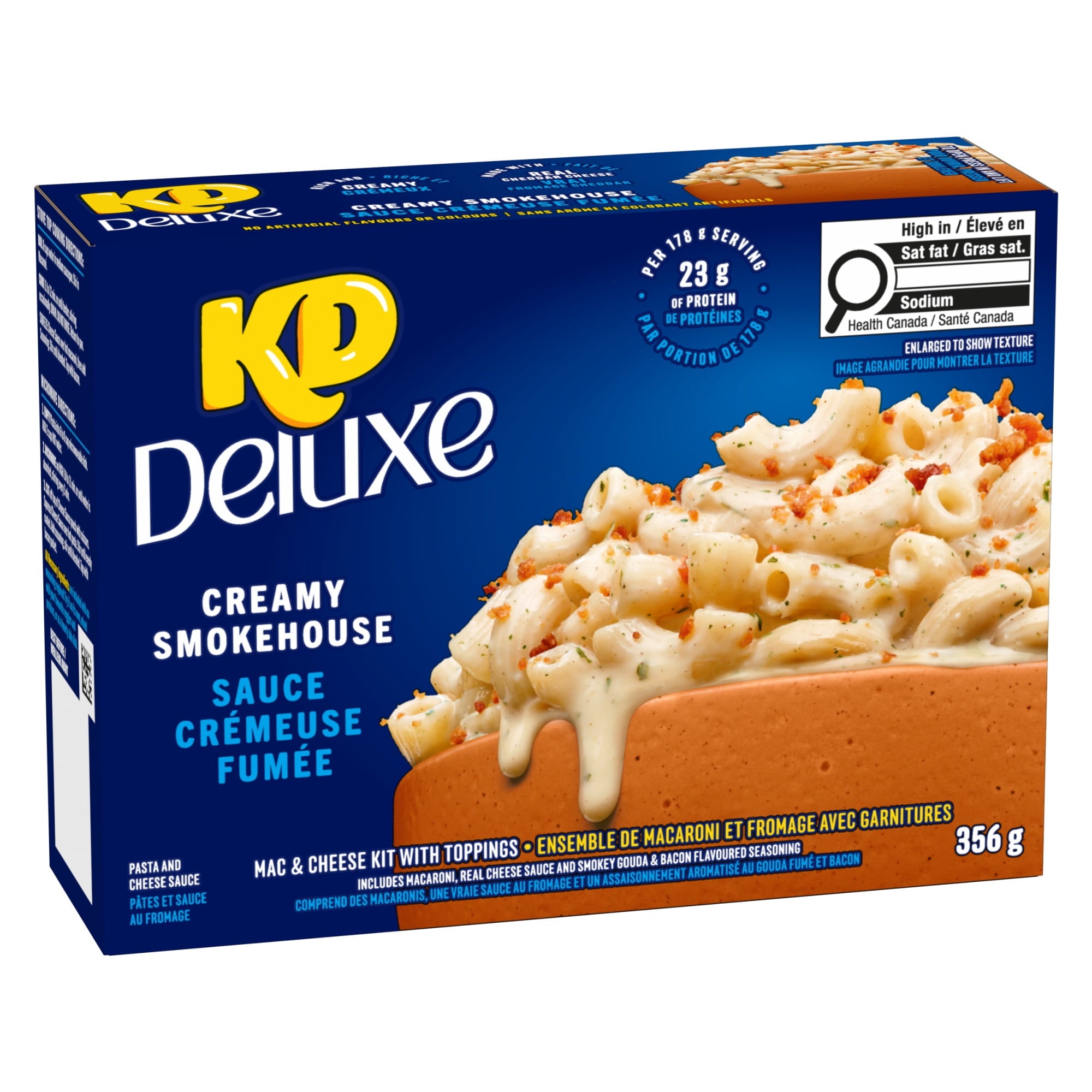 KD Deluxe Creamy Smokehouse Mac & Cheese kit packaging on a white background