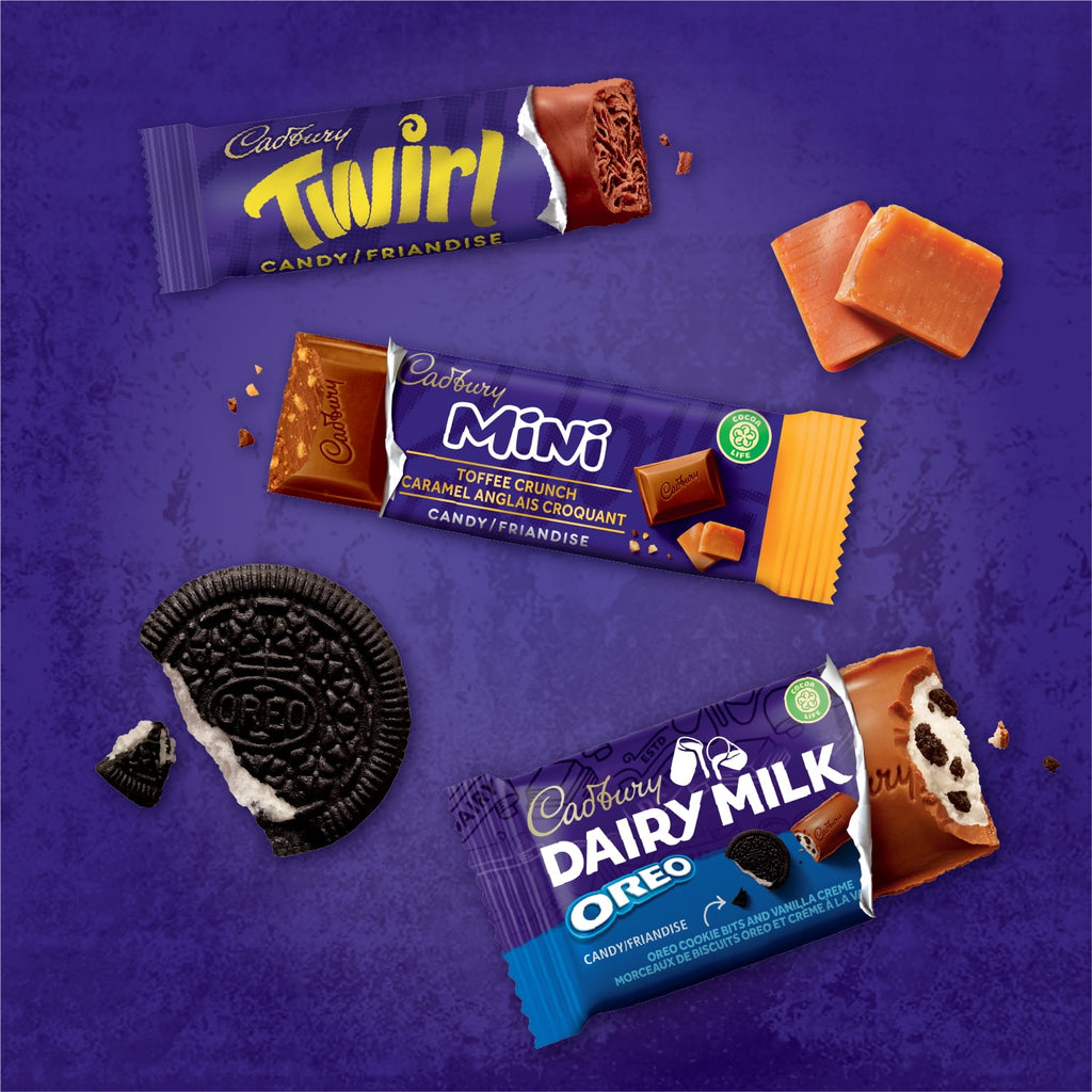 Cadbury Chocolate 90 Fun Treats, Twirl, Mini Toffee Crunch & Oreo Dairy Milk Chocolate Bars, 1kg/2.2 lbs. Box