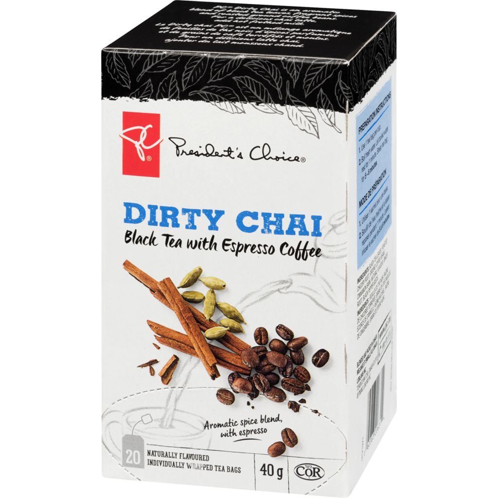 PC Dirty Chai Black Tea + Espresso Coffee, 20ct, 40g, {Imported from Canada}