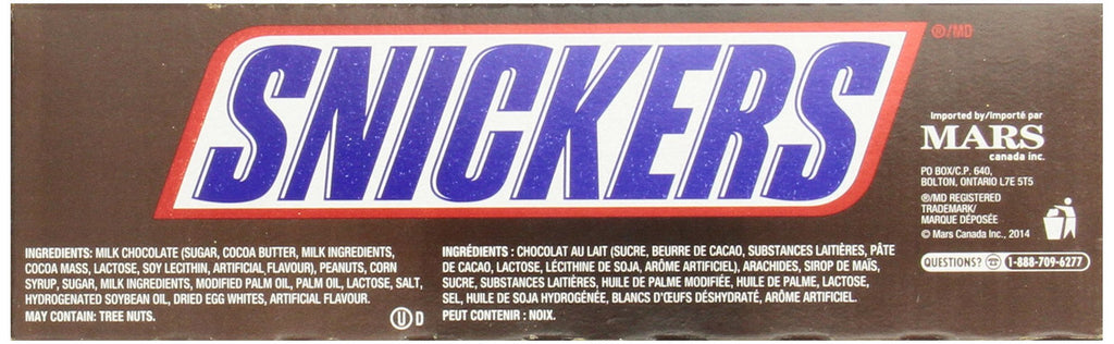 Snickers Chocolate Bar, (52g/1.8 oz,) per bar, 48-Count, {Imported from Canada}