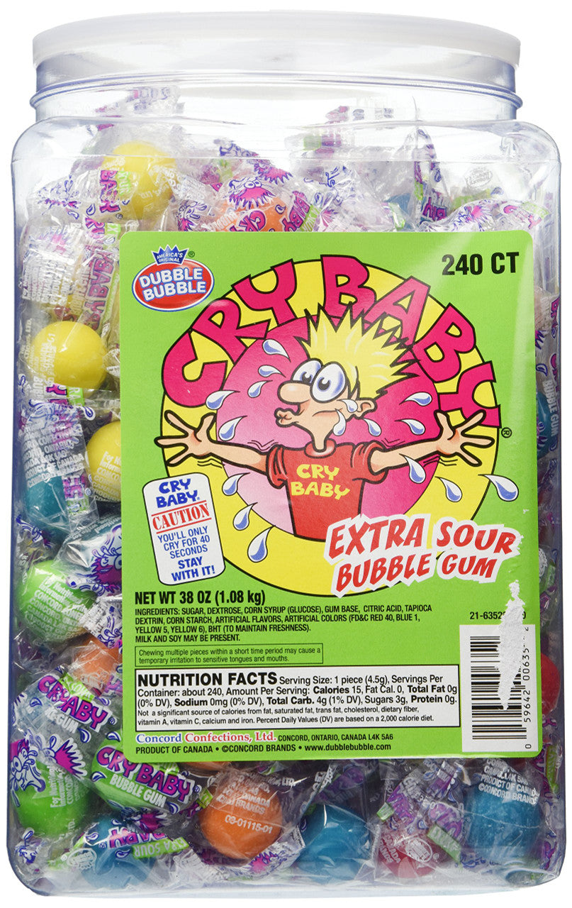 Cry Baby Extra Sour Bubble Gum 240ct. (1.08kg/38oz ) {Imported from Canada}