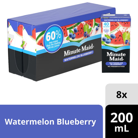 Minute Maid Watermelon Blueberry Juice Boxes, 60% Less Sugar, Perfect for On-The-Go, 8x200ml - 8 Pack