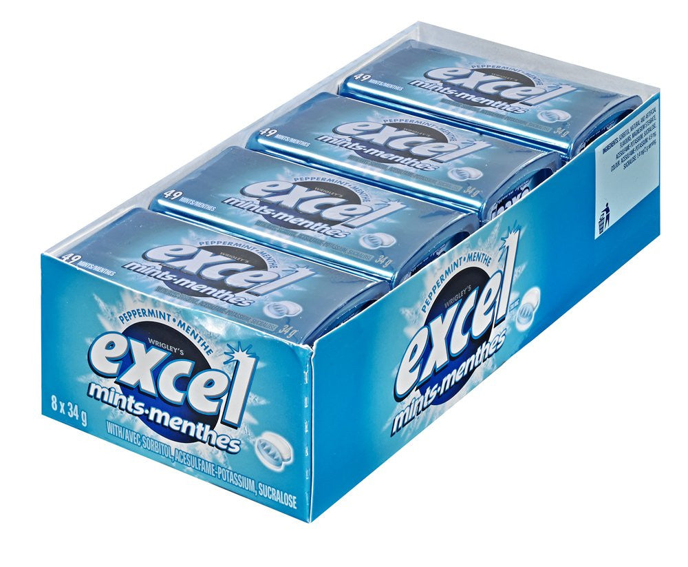 Excel Mints Peppermint, 34gm Tin, 8 Count (Imported from Canada)