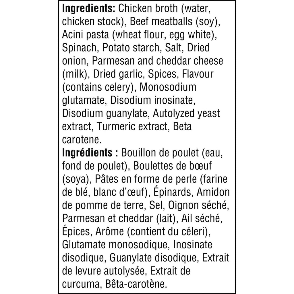 Campbell's Italian Wedding Soup, 515ml/17.4 oz., Tin, ingredients label