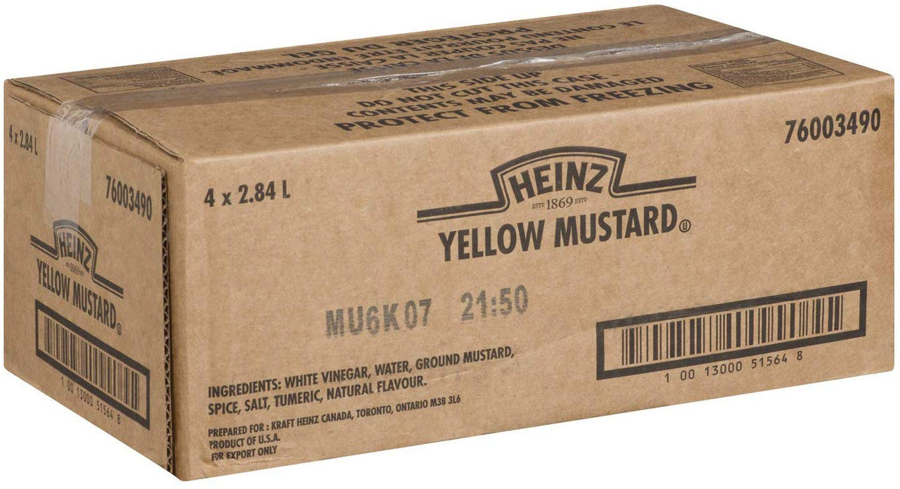 Heinz Yellow Mustard, 2.84L/6lbs., Cryovac Bag, 4pk {Imported from Canada}