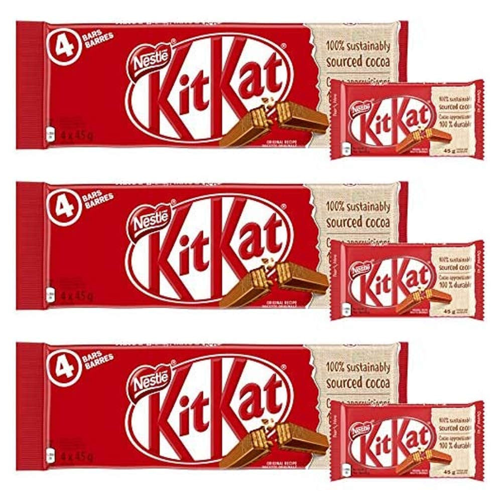 KIT KAT 4 Finger Milk Chocolate Multipack 4x45g, 3-Pack {Imported from Canada}