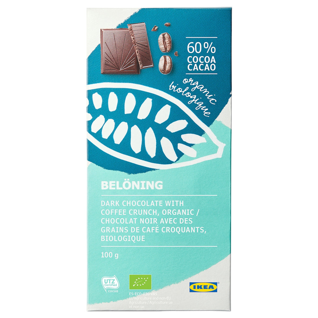 Beloning Organic Dark Chocolate with Coffee Crunch Bar, 100g/3.5 oz {Imported from Canada}