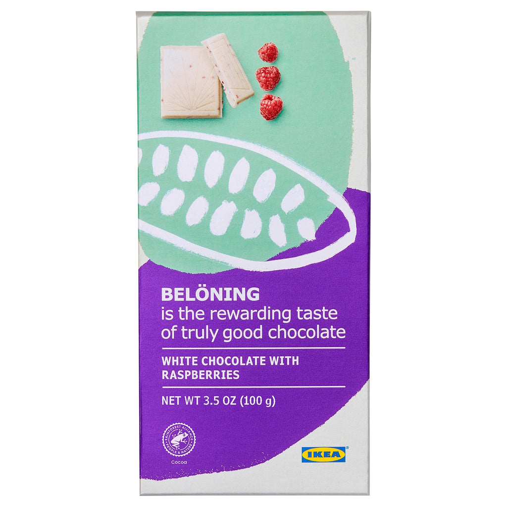 Beloning White Chocolate with Raspberries Bar, 100g/3.5 oz