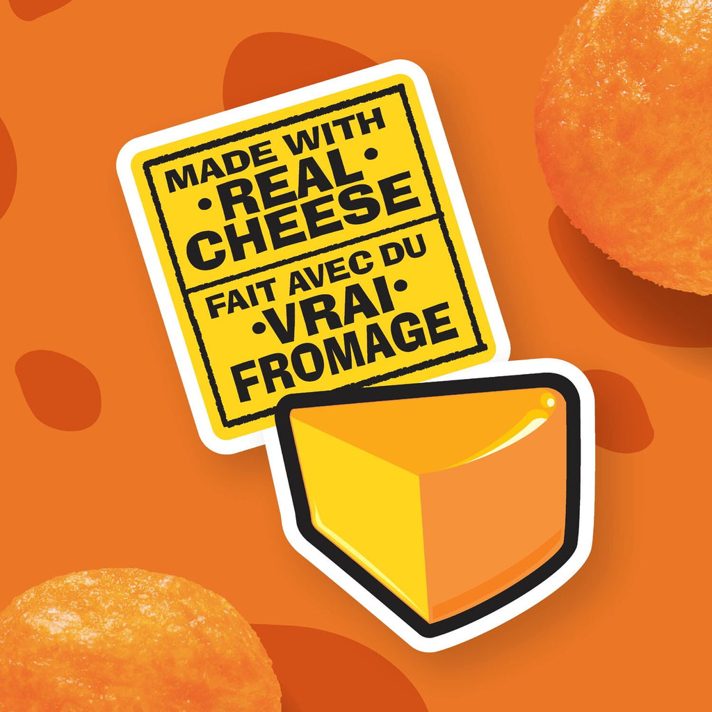 Cheetos Crunchy Cheddar Jalapeno Flavored Puffs, 54g, made with real cheese label.