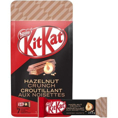 Nestle Kit Kat Hazelnut Crunch Chocolate, 7 Individually Wrapped Bars, 19.5g each {Imported from Canada}