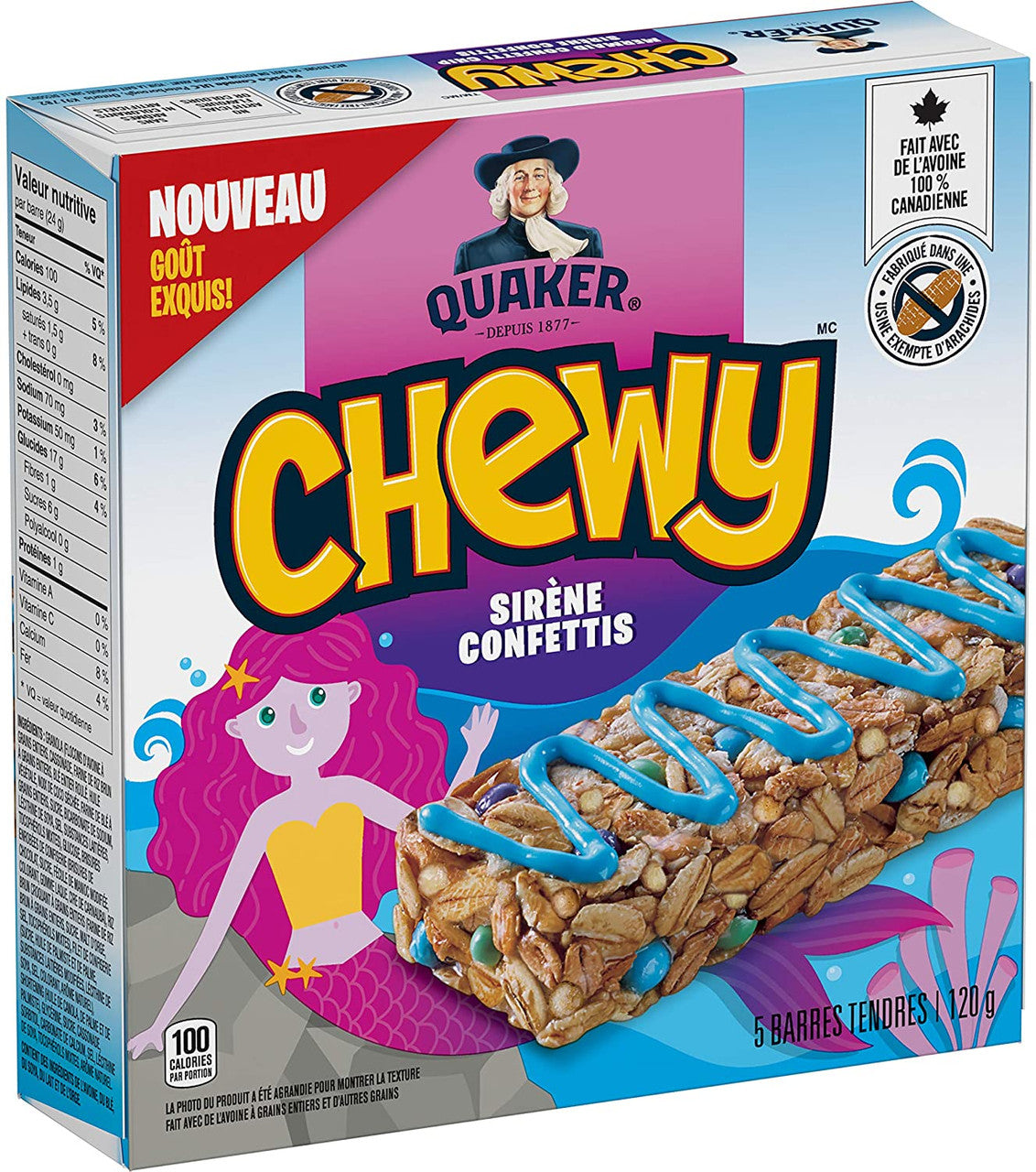 QUAKER CHEWY Confetti Chip Granola Bars (5 Bars x 24 g), 120g/4.2 oz., {Imported from Canada}