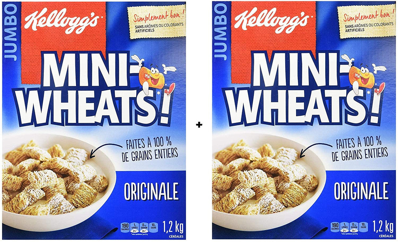 Kellogg's Mini-Wheats Cereal Jumbo Size, (2 pack) 1.2kg/2.6lbs., {Imported from Canada}