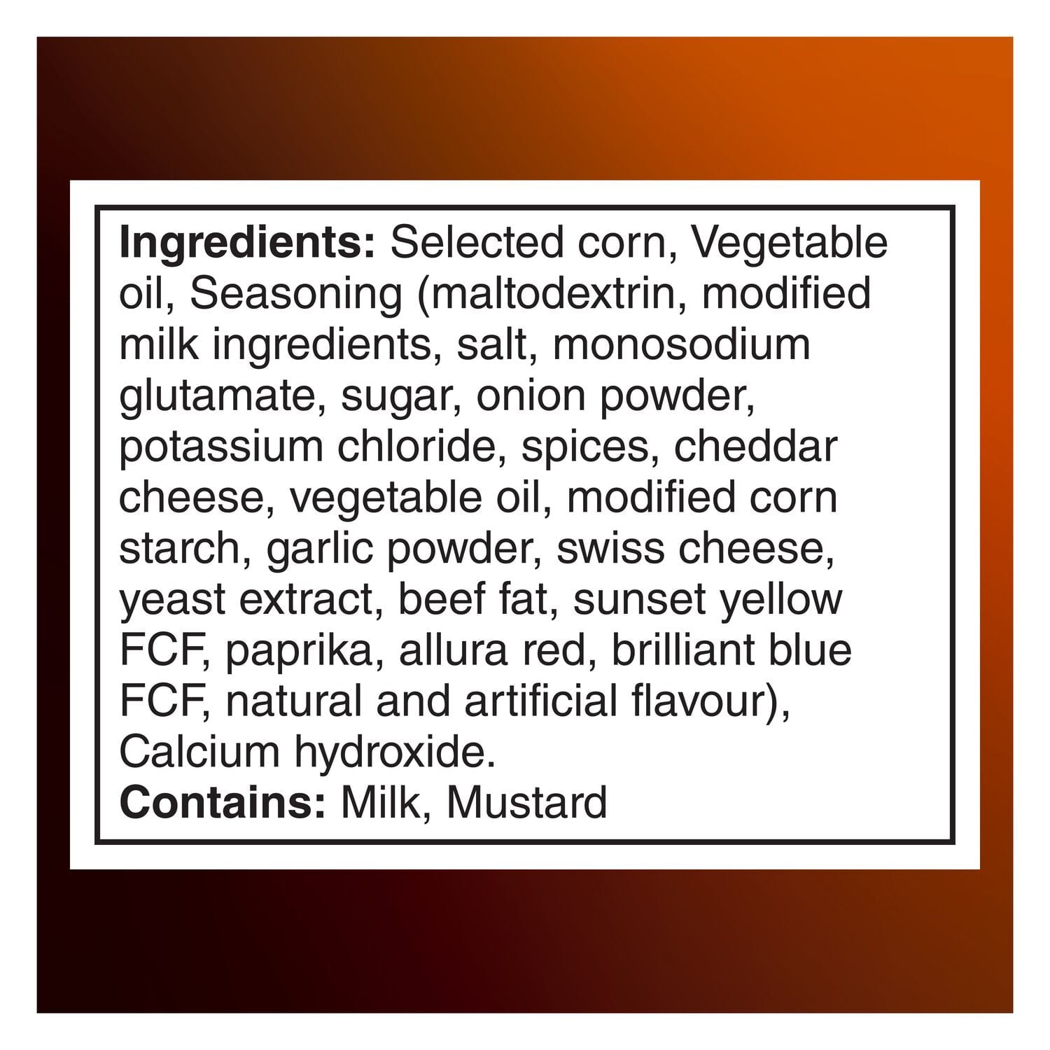 Doritos Late Night Cheeseburger Chips ingredients label