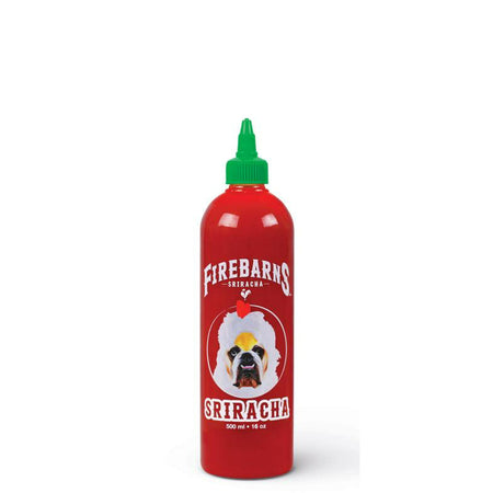 Firebarns Sriracha Sauce, 500ml, front of bottle.