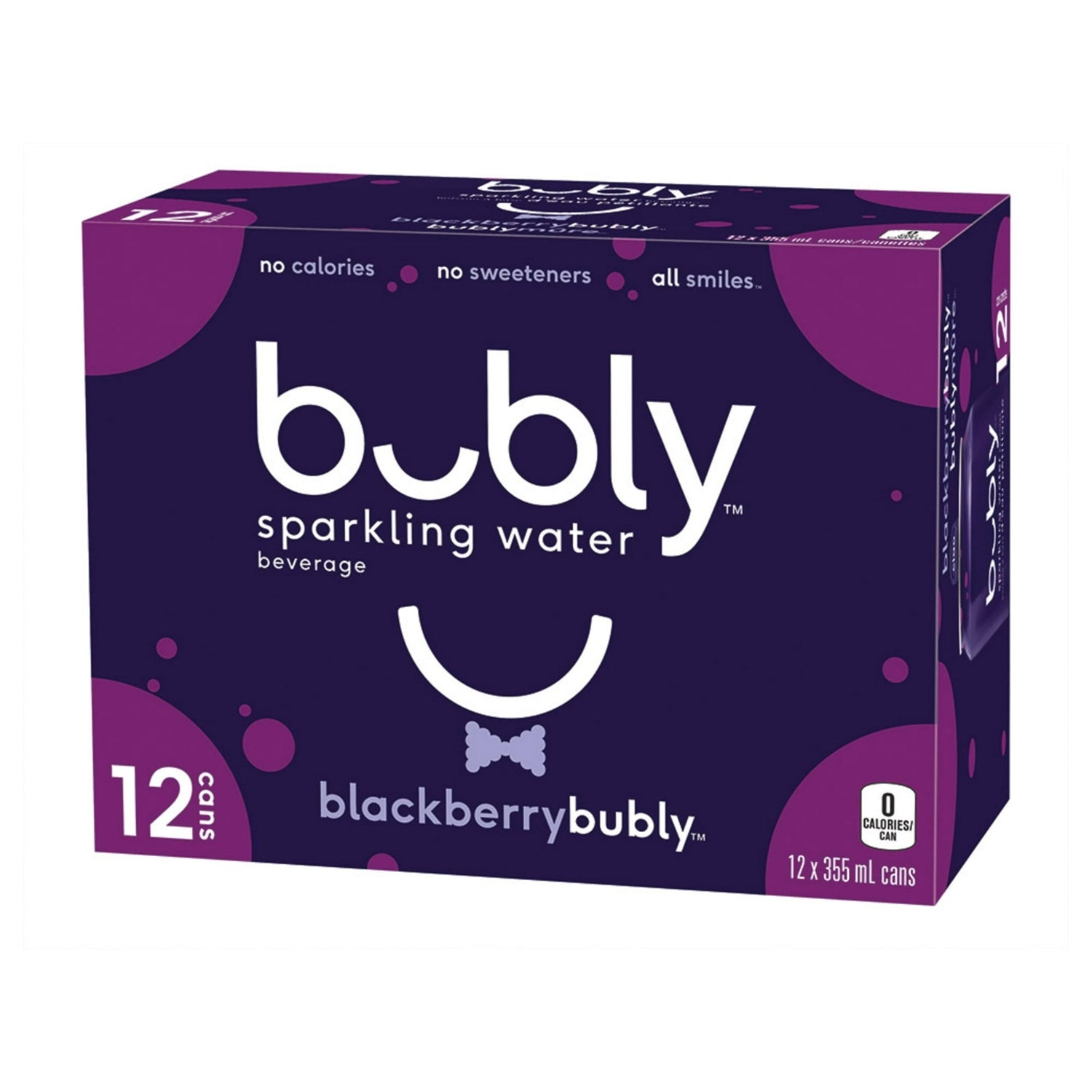 Bubly Blackberry Sparkling Water, 12x355mL cans, alternate angled view