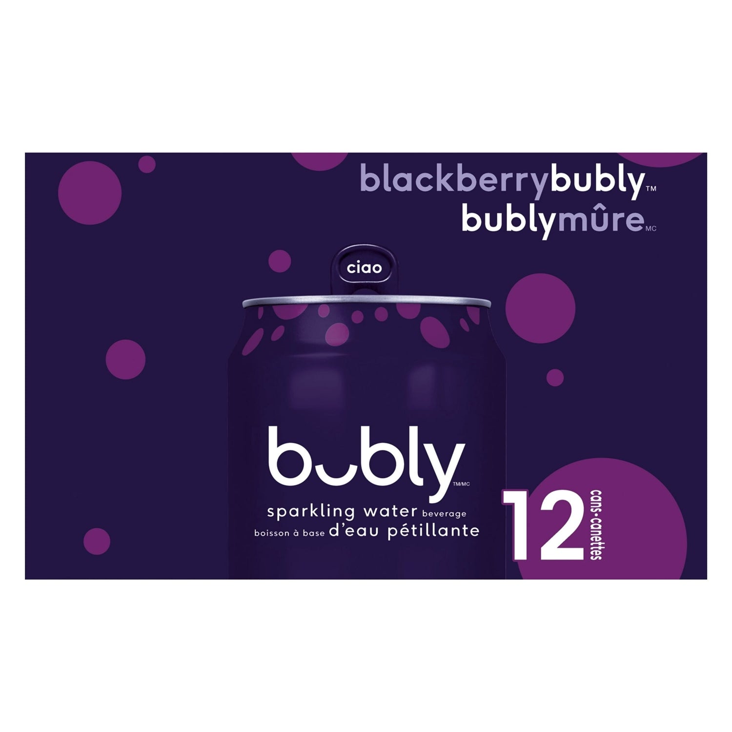 Bubly Blackberry Sparkling Water, 12x355mL cans, side of package