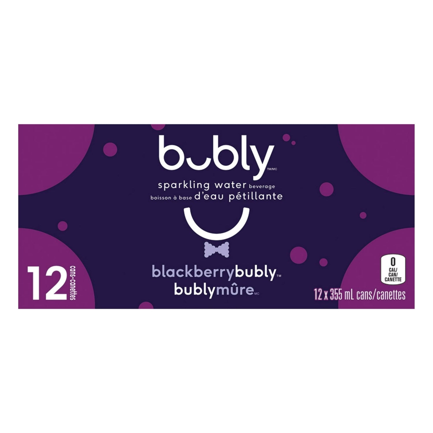 Bubly Blackberry Sparkling Water, 12x355mL cans, alternate side view