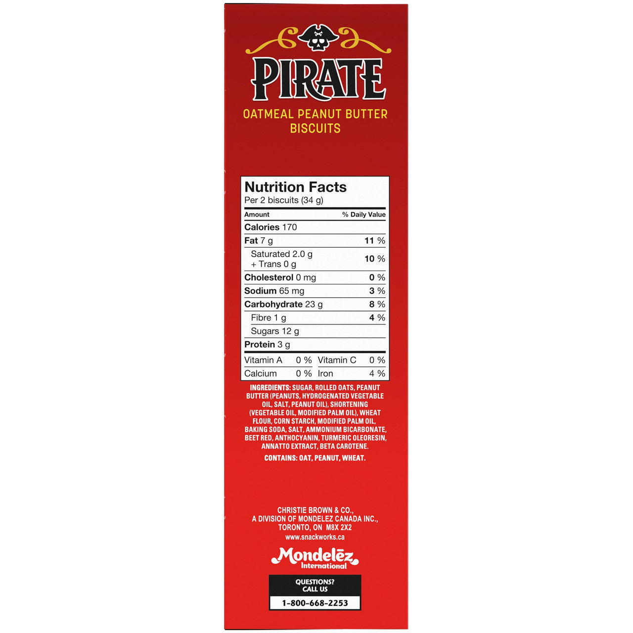 Christie Peek Freans Pirate Peanut Butter Oatmeal Cookies, 300g/10.6 oz., {Imported from Canada}