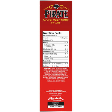 Christie Peek Freans Pirate Peanut Butter Oatmeal Cookies, 300g/10.6 oz., {Imported from Canada}