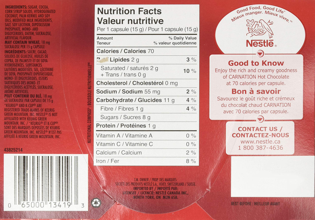 Nestle Carnation Rich and Creamy Hot Chocolate Keurig Compatible K-Cup Capsule Pods, 30 x 15g, 30 cups {Imported from Canada}