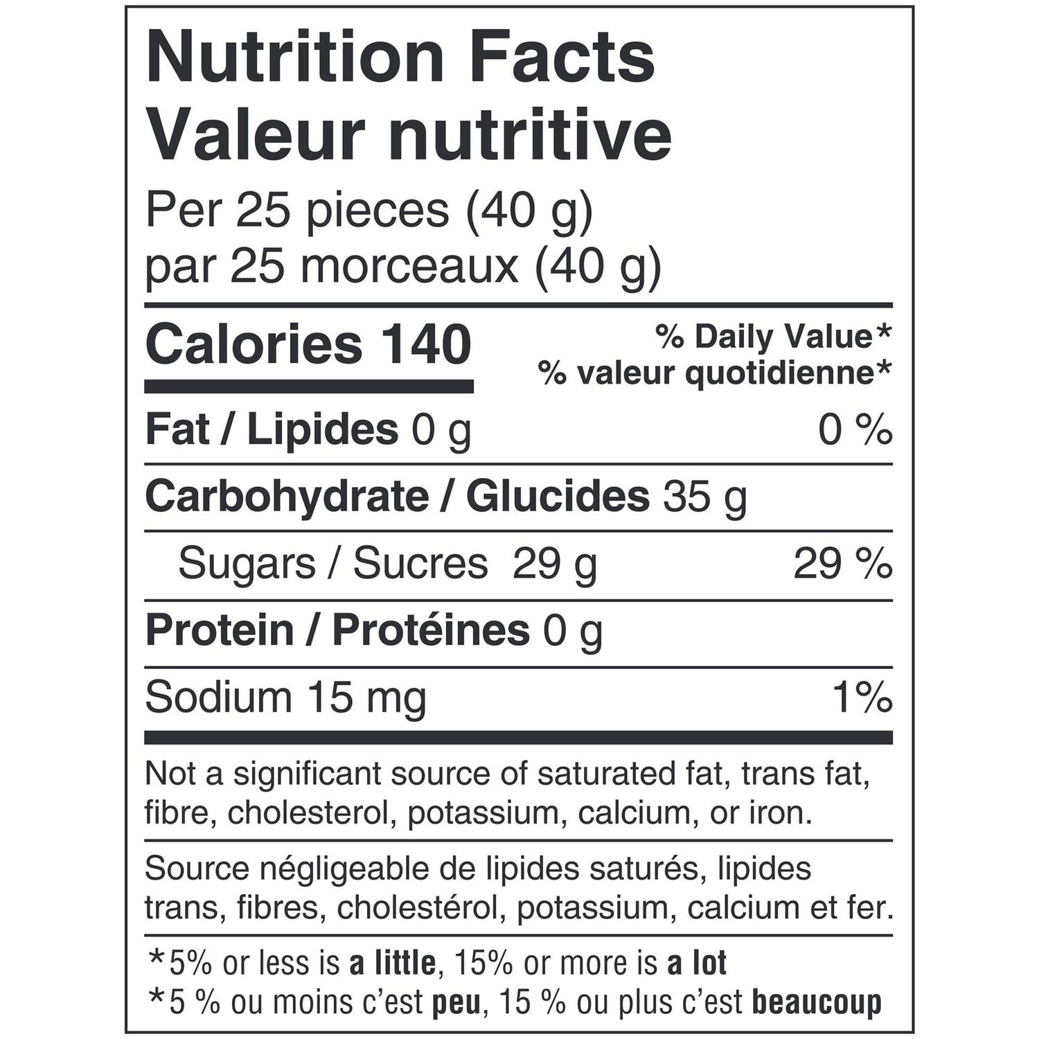 Nerds Big Chewy Candy, 170g, nutrition facts label.