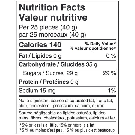 Nerds Big Chewy Candy, 170g, nutrition facts label.