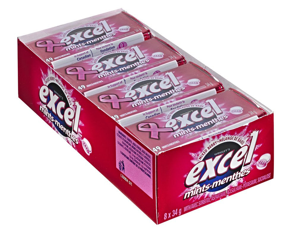 Excel Mints Mixed Berry, 34g Tin, 8ct, (Imported from Canada)