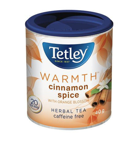 Tetley Warmth Herbal Tea, Cinnamon Spice/Orange Blossom, 20ct, 40g/1.4oz. (Imported from Canada)