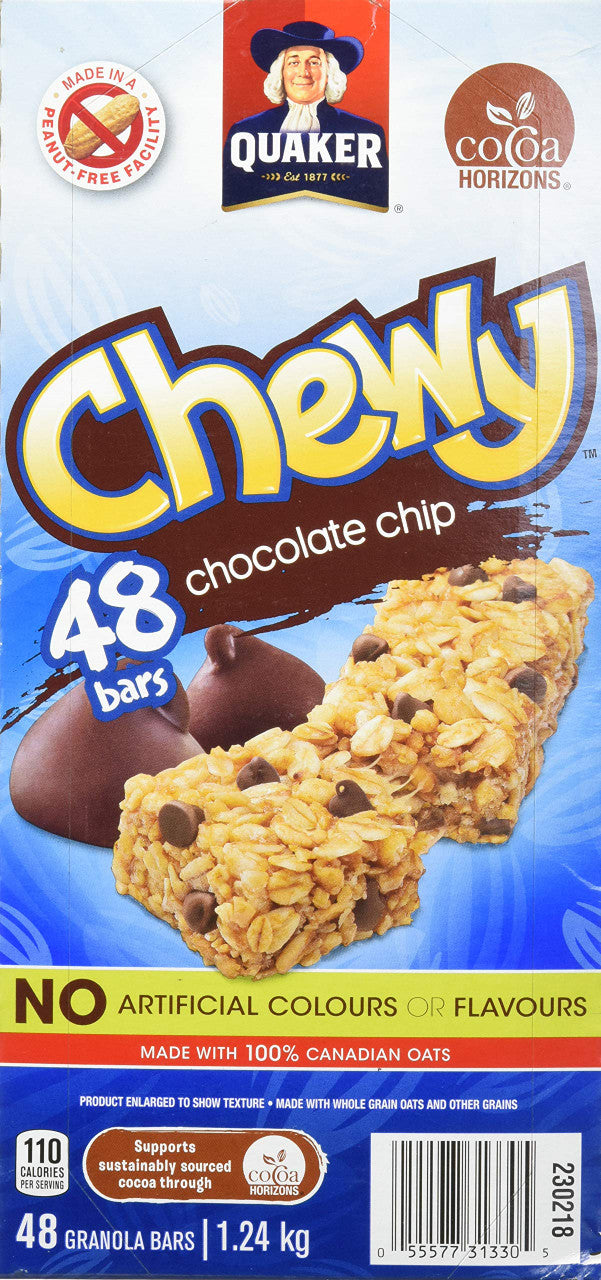 Quaker Chewy Chocolate Chip Bars- Club Size 48 Bars {Imported from Canada}