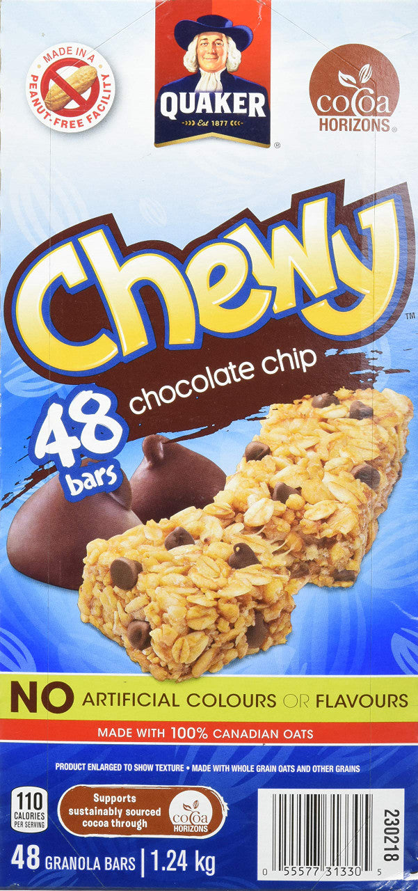 Quaker Chewy Chocolate Chip Bars- Club Size 48 Bars {Imported from Canada}