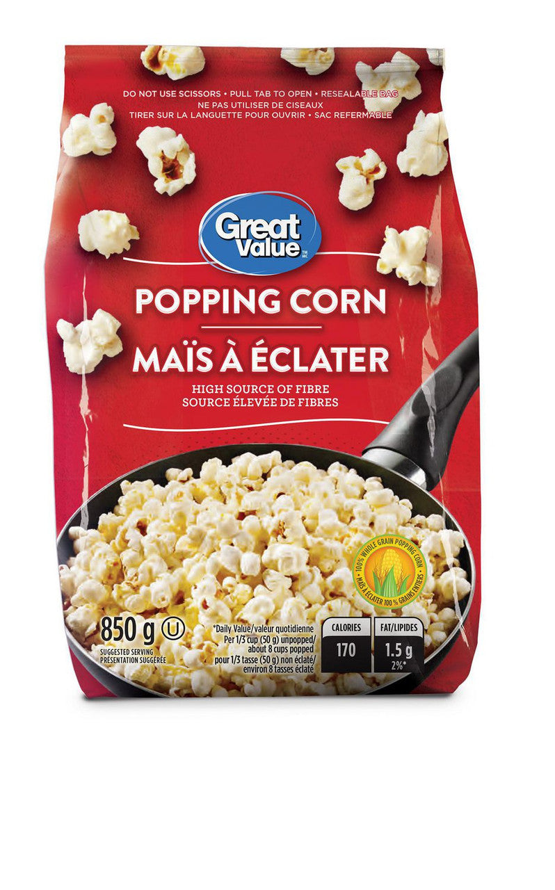 Great Value Popping Corn, 850g/30 oz., Bag, {Imported from Canada}