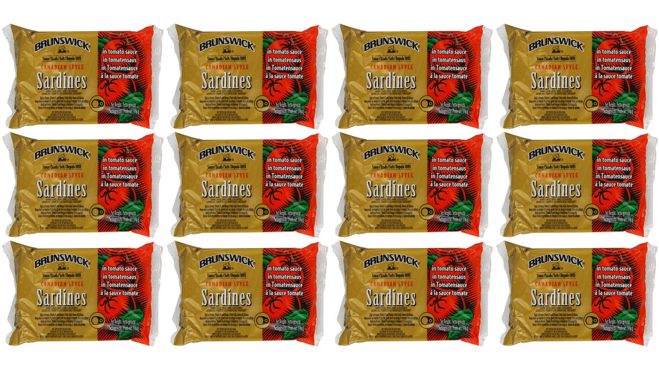Brunswick Canadian Style Sardines in Tomato Sauce 106g/3.7 oz., (12pk) {Imported from Canada}